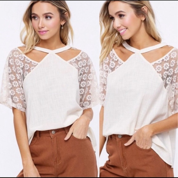 White Cutout Floral Short Sleeved Summer Blouse - Picture 3 of 4